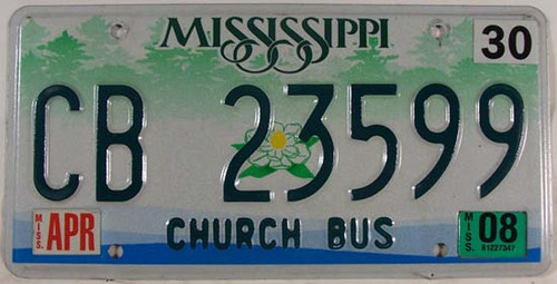 2008 Apr Mississippi Church Bus License Plate