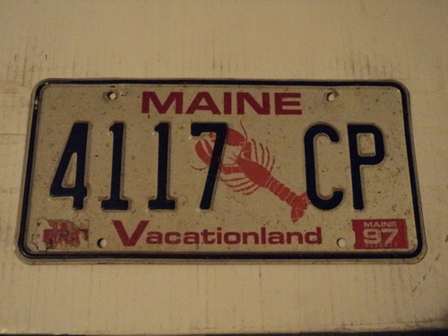 1997 MAINE Vacationland Lobster License Plate 4117 CP