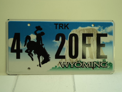 WYOMING Bucking Bronco Devils Tower Truck License Plate 4 20FE 1