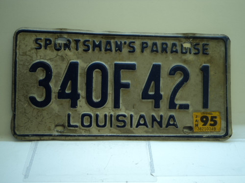 1995 LOUISIANA Sportsmans Paradise License Plate 340F421