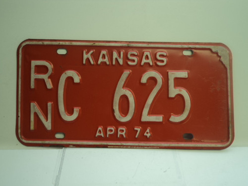 1974 KANSAS License Plate RN 625