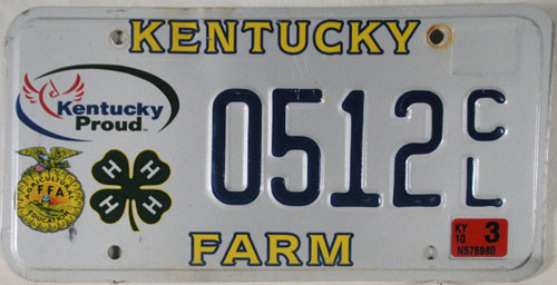 2010 Mar Kentucky Farm 0512 CL License Plate