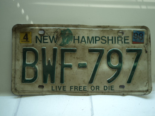 1998 NEW HAMPSHIRE Live Free or Die License Plate BWF 797
