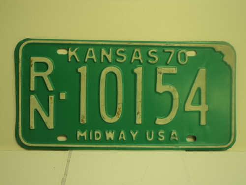 1970 KANSAS Midway USA License Plate RN 10154