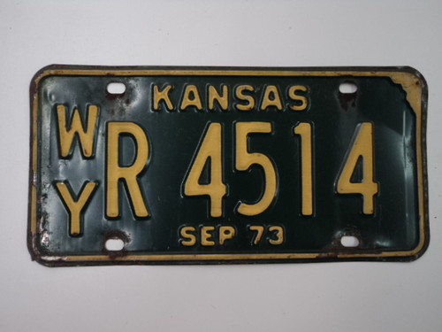 1973 KANSAS License Plate WY R 4514