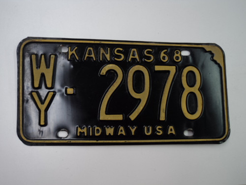 1968 KANSAS Midway USA License Plate WY 2978