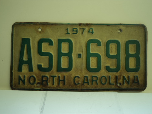 1974 NORTH CAROLINA License Plate ASB 698
