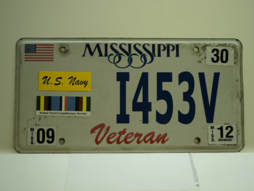 2012 MISSISSIPPI US Navy Veteran License Plate I453V