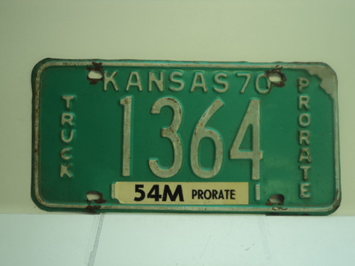 1970 KANSAS Prorate Truck 54M License Plate 1364