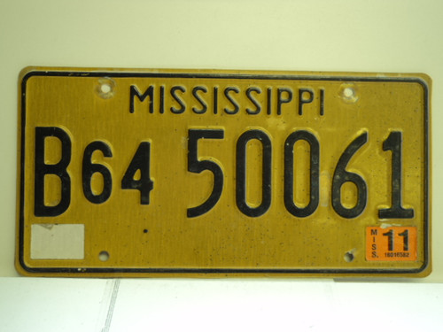 2011 MISSISSIPPI License Plate B64 50061