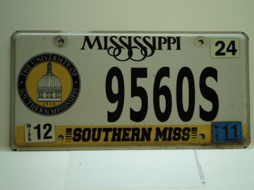2011 MISSISSIPPI Southern Miss University License Plate 9560S