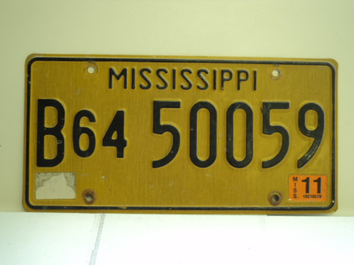 2011 MISSISSIPPI License Plate B64 50059