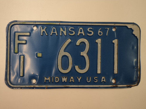 1967 KANSAS Misway USA License Plate FI 6311