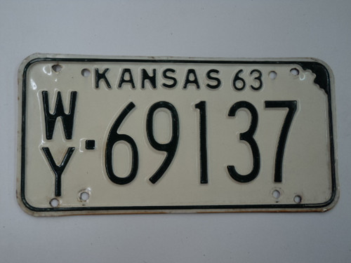 1963 KANSAS License Plate WY 69137