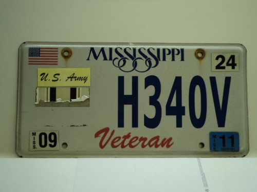 2011 MISSISSIPPI US Army Veteran License Plate H340V