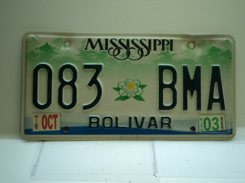 2003 MISSISSIPPI Magnolia License Plate 083 BMA