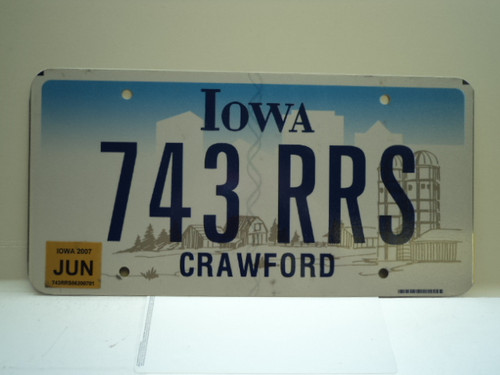 2007 IOWA License Plate 743 RRS