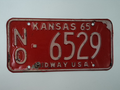 1965 KANSAS Midway USA License Plate NO 6529