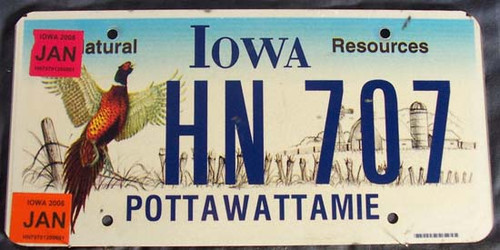 20085 Jan Iowa HN 707 License Plate