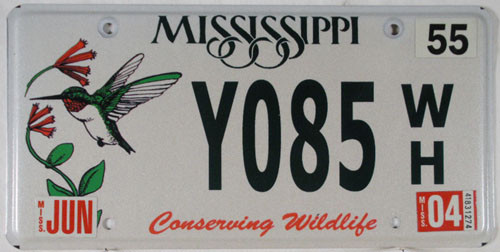 2004 Jun Mississippi Y085 WH License Plate