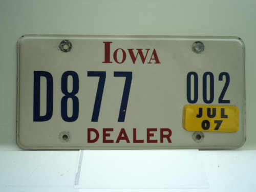 2007 IOWA Dealer License Plate  D877 002