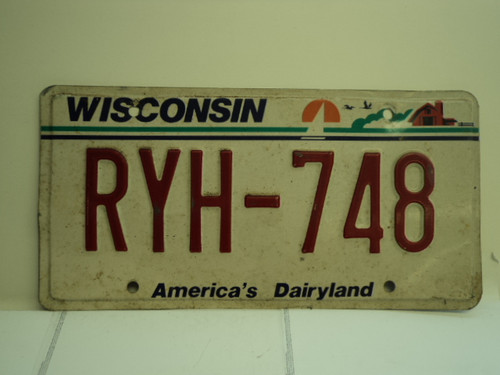 WISCONSIN America's Dairyland License Plate RYH 748