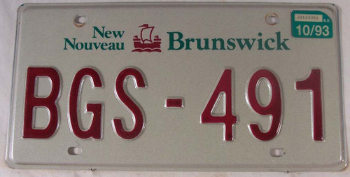 1993 Oct New Brunswick License Plate BGS 491