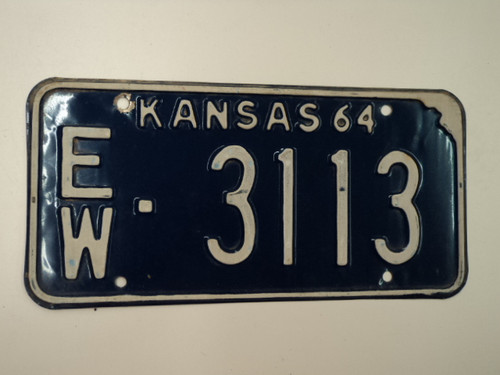 1964 KANSAS License Plate EW 3113