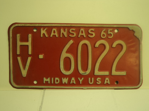 1965 KANSAS Midway USA License Plate 6022