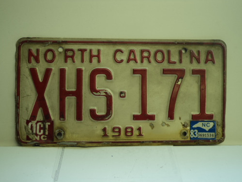 1983 NORTH CAROLINA License Plate XHS 171