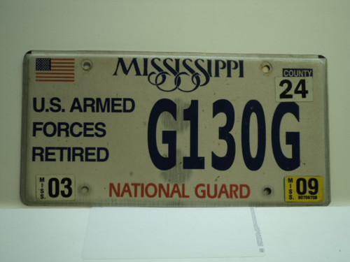 2009 MISSISSIPPI NATIONAL GAURD License Plate G130G
