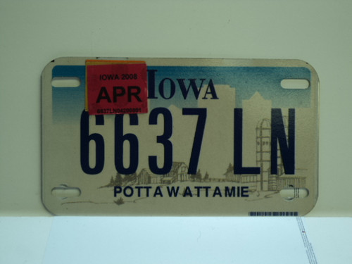 2008 IOWA Motorcycle License Plate 6637 LN