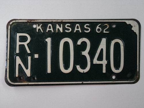 1962 KANSAS License Plate RN 10340