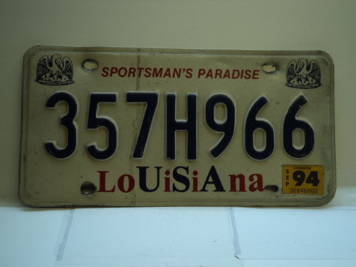 1994 LOUISIANA Sportsmans Paradise License Plate 357H966