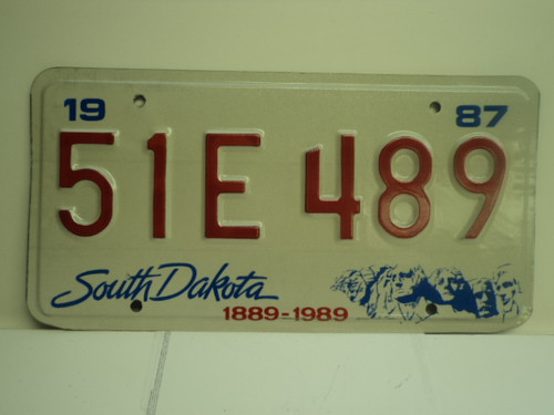 1987 SOUTH DAKOTA Centennial 1889 1989 License Plate 51E 489 1