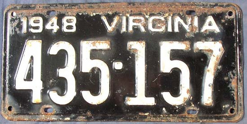 1948 Virginia 435-157 License Plate