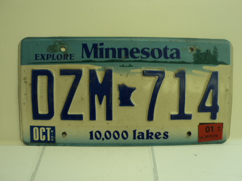 2001 MINNESOTA Explore 10,000 Lakes License Plate DZM 714 1