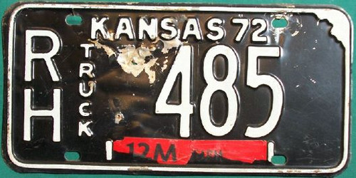 1972 Rush Kansas RH Truck 485 Black License Plate