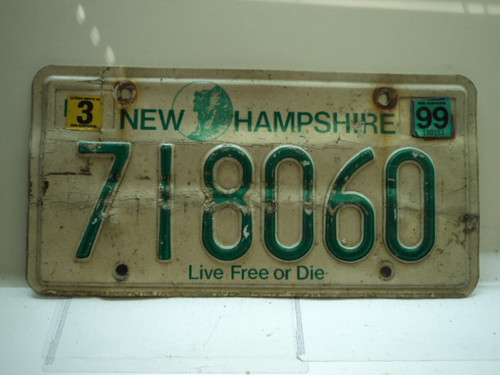 1999 NEW HAMPSHIRE Live Free or Die License Plate 718060