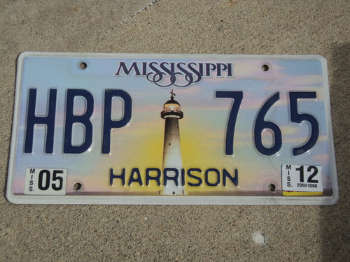 2012 MISSISSIPPI Lighthouse License Plate HPB 765