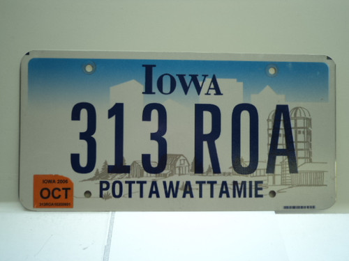 2006 IOWA License Plate 313 ROA