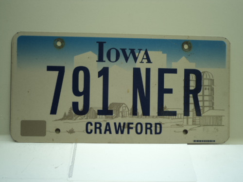 IOWA License Plate 791 NER