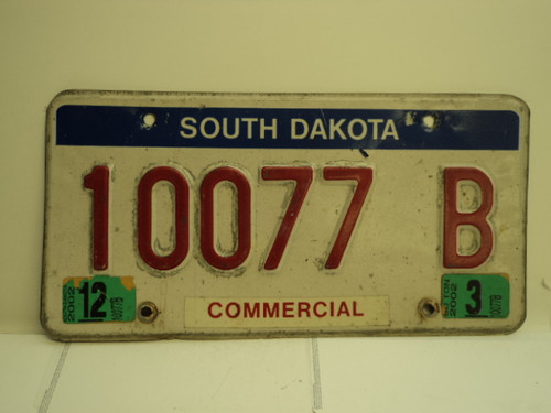 2002 SOUTH DAKOTA Commercial License Plate 10077B