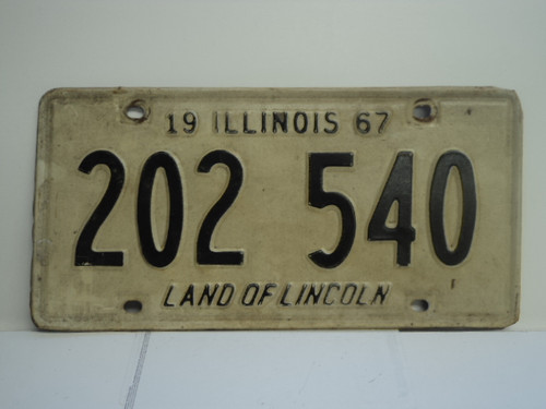 1967 ILLINOIS Land of Lincoln License Plate 202 540