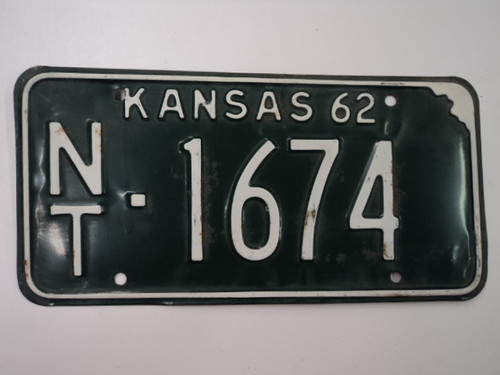 1962 KANSAS License Plate NT 1674