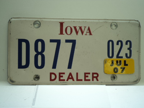 2007 IOWA Dealer License Plate  D877 023