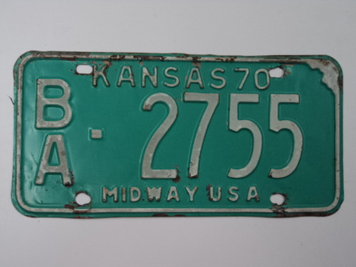 1970 KANSAS Midway USALicense Plate BA 2755
