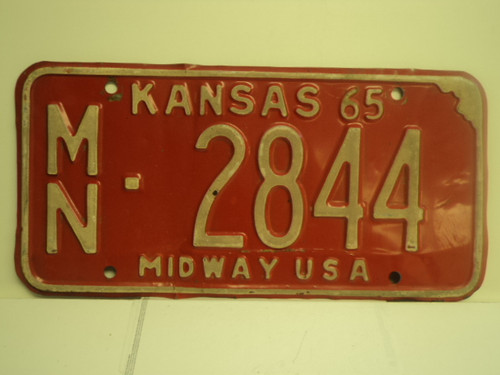 1965 KANSAS Midway USA License Plate MN 2844