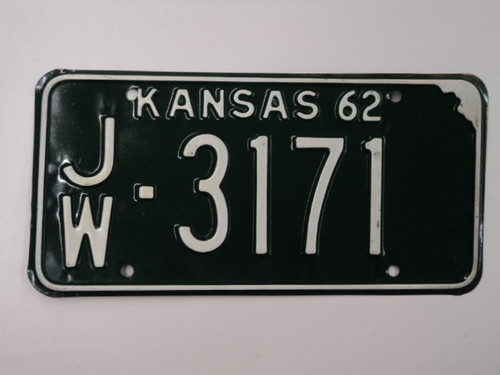 1962 KANSAS License Plate JW 3171