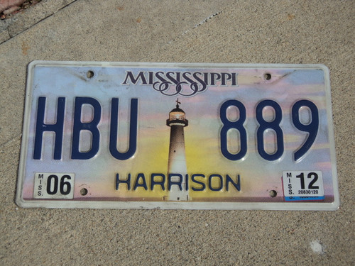 2012 MISSISSIPPI Lighthouse License Plate HBU 889